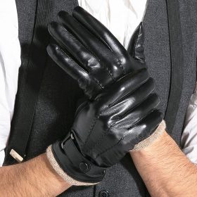 GOURS Genuine Leather Winter Gloves for Men Fashion Black Real Goatskin Wool Lining Warm Hand Driving Glove 2019 New Mittens 005 2
