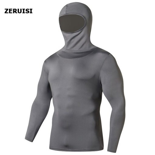 Solid color hooded motorcycle Jersey tight compression Quick drying men's shirt sports Cycling Male Tshirt Pullover Hoodies Tops 4