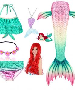 New Kids Mermaid Tail Swimmable Bathing Suit Bikini Girls Mermaid Swimsuit Costume Mermaid Tail with Monofin Flippers Wig 29