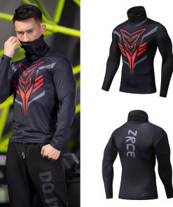 Turtleneck 2018 New Autumn Winter Fitness Men'S Turtleneck jogging Streetwear 3D Print Pullovers Compression shirts Men Tops 1