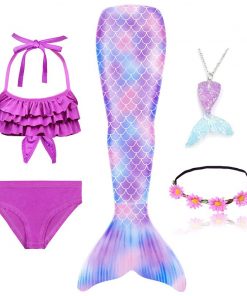 Children Swimmable Mermaid Tail for Kids Swimming Swimsuit Bathing Suit Tail Mermaid Wig for Girls Costume Can Add Fin Monofin 34