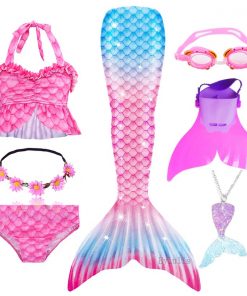 Kids Swimmable Mermaid Tail for Girls Swimming Bating Suit Mermaid Costume Swimsuit can add Monofin Fin Goggle with Garland 18