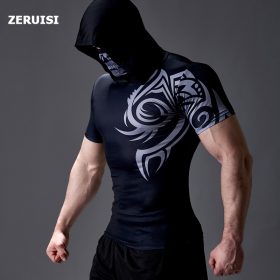Men's Skull Mask Compression shirts Hoodie Sweatshirt Hooded Tops Streetwear New Fashion Fitness Jogging Bodybuilding Tops 5