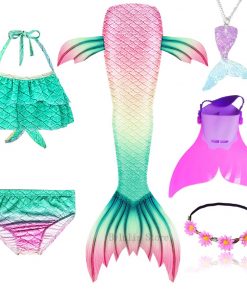 Kids Swimmable Mermaid Tail for Girls Swimming Bating Suit Mermaid Costume Swimsuit can add Monofin Fin Goggle with Garland 8
