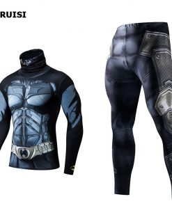 NEW Sports Suit 3D Printed High Collar Lapel Thermal Clothes Compression Set Mens Tracksuits Fitness Rashguard Superhero Suits 8