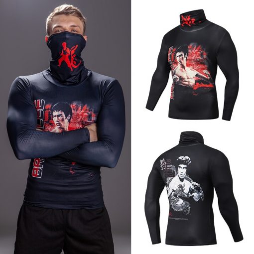 High Collar With Mask t shirt Streetwear Gym Men Casual 3D T shirt Fitness Compression shirts Lapel Underwear Thermal Male Tops 4