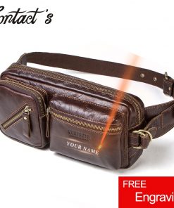 Contact's Brand Designer Genuine Leather Waist Packs Men Travel Fanny Pack Male Small Waist Bag for Cellphone Zipper Coin Pocket 1