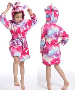 New Winter Big Boys Girls Bath Robe Children Unicorn Hooded Flannel Pajamas Lengthen Bathrobes for Teenage Boy Cartoon Pajamas 19