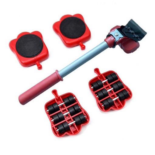 5Pcs Professional Furniture Mover Tool Set Heavy Stuffs Transport Lifter Wheeled Mover Roller with Wheel Bar Moving Hand Device 1