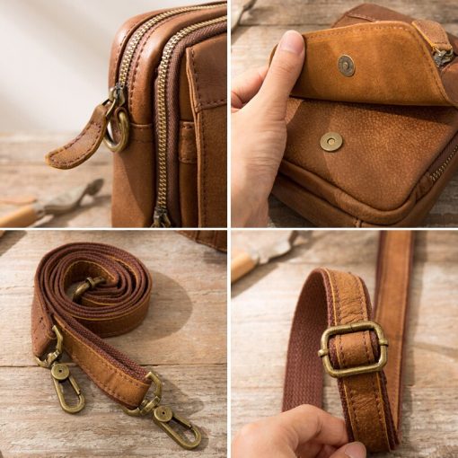 Genuine Leather Man Bag Small Travel Shoulder Male Crossbody Messenger Designer Mini Handbags High Quality Casual Zip Soft Bags 5