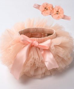 Baby girl tutu skirt 2pcs tulle lace bloomers diaper cover Newborn infant outfits  Mauv headband flower set Baby mesh bloomer 16