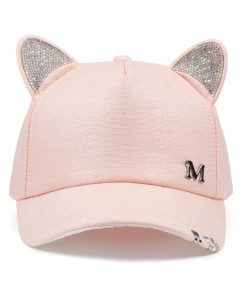 2018 new meow Women's Summer fall black white Pink hat Cat ears Cat Baseball cap with rings and lace cute girl hat 2