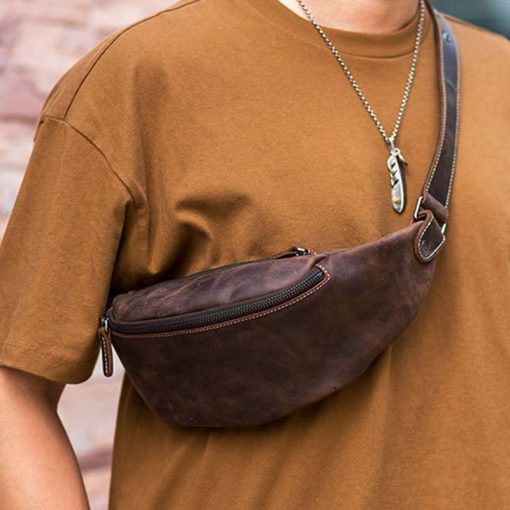 AETOO Original handmade retro first layer crazy horse cowhide zipper leather multifunctional fashion mobile phone waist bag ches 2