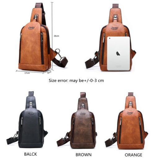 JEEP BULUO Brand Travel Hiking Messenger Shoulder Bags Men's Large Capacity Sling Crossbody Bag Solid Men Leather Bag 2