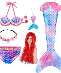 New Kids Mermaid Tail Swimmable Bathing Suit Bikini Girls Mermaid Swimsuit Costume Mermaid Tail with Monofin Flippers Wig 17