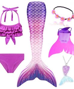 Kids Swimmable Mermaid Tail for Girls Swimming Bating Suit Mermaid Costume Swimsuit can add Monofin Fin Goggle with Garland 34