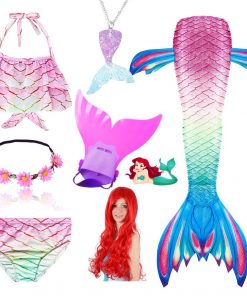 New Kids Mermaid Tail Swimmable Bathing Suit Bikini Girls Mermaid Swimsuit Costume Mermaid Tail with Monofin Flippers Wig 8