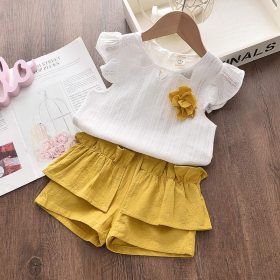 Bear Leader Girls Clothing Sets 2021 New Summer Casual Style Flower Design Short Sleeve T-shirt+Double Pocket Pants 2Pcs For 2-6 6