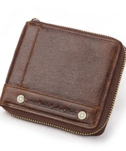 CONTACT'S 100% Genuine Leather Rfid Wallet Men Leather Coin Purse Short Male Card Holder Wallets Zipper Around Money Bag Quality 11