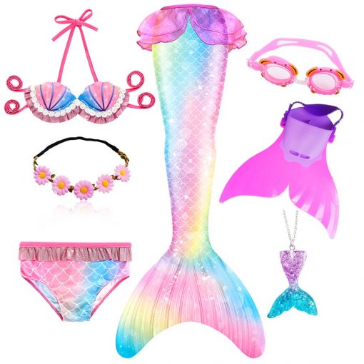 Kids Swimmable Mermaid Tail for Girls Swimming Bating Suit Mermaid Costume Swimsuit can add Monofin Fin Goggle with Garland 2