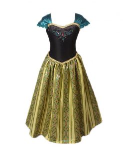 Elsa Anna Dress for Baby Girls Green Dress Cosplay Kids Clothes Floral Anna Party Embroidery Shoulderless Queen Elsa Costume 7