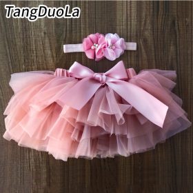 Baby girl tutu skirt 2pcs tulle lace bloomers diaper cover Newborn infant outfits  Mauv headband flower set Baby mesh bloomer 2