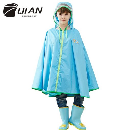QIAN RAINPROOF Kids Rain Coat Flowering In Rain Children Rainwear PU Coating Rainsuit Transparent Big Brim Cloak Raincoat 3