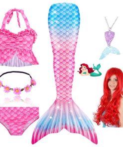 Children Swimmable Mermaid Tail for Kids Swimming Swimsuit Bathing Suit Tail Mermaid Wig for Girls Costume Can Add Fin Monofin 32