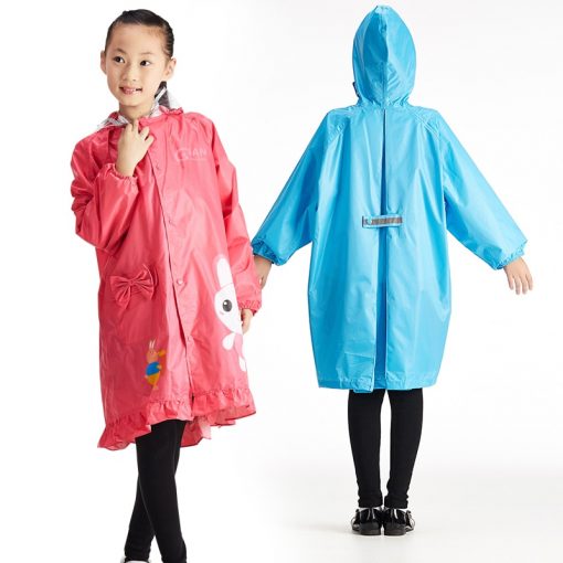 QIAN Impermeable Children Raincoat Coat Boys and Girls Kids Cute Cartoon Rain Poncho Hooded Elastic Band Waterproof Rain Jacket 1