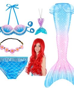 New Kids Mermaid Tail Swimmable Bathing Suit Bikini Girls Mermaid Swimsuit Costume Mermaid Tail with Monofin Flippers Wig 24