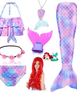 New Kids Mermaid Tail Swimmable Bathing Suit Bikini Girls Mermaid Swimsuit Costume Mermaid Tail with Monofin Flippers Wig 7