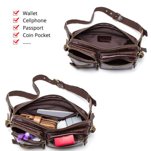 Contact's Brand Designer Genuine Leather Waist Packs Men Travel Fanny Pack Male Small Waist Bag for Cellphone Zipper Coin Pocket 4