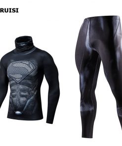 NEW Sports Suit 3D Printed High Collar Lapel Thermal Clothes Compression Set Mens Tracksuits Fitness Rashguard Superhero Suits 13