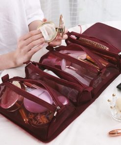 Women Cosmetic Bag Travel Organizer Foldable Hanging Nylon Wash Bag Portable Makeup Bag Multifunctional Toiletry Pouch 11