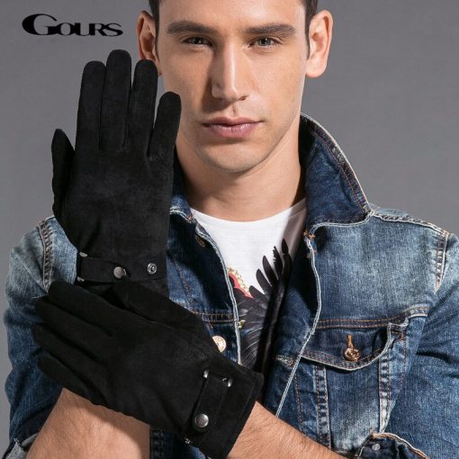 Gours Winter New Men Genuine Leather Gloves Pigskin Mittens Matte Leather 5 color Fashion Brand Driving Warm Gloves GSM001 2