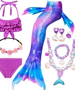 Fantasy Children Mermaid Tails Swimming Party Cosplay Costumes Halloween Little Mermaid Girls Swimsuit Bikini Set Bathing Suit 4