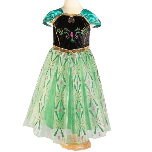 Anna Princess Dress for Baby Girls Green Dress Cosplay Kids Clothes Floral Anna Party Embroidery Shoulderless Queen Elsa Costume 2