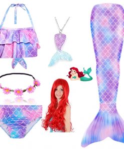 New Kids Mermaid Tail Swimmable Bathing Suit Bikini Girls Mermaid Swimsuit Costume Mermaid Tail with Monofin Flippers Wig 30