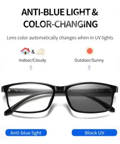Blue Light Blocking Photochromic Glasses Men Women Clear Lens Computer Goggles Rectangle Eyeglasses Unisex Gaming Glasses UV400 2