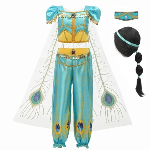 Girls Dress Up 3 Pcs Set Arabian Princess Costume Cosplay Sequined Flower Children Party Halloween Fancy Vestidos 1