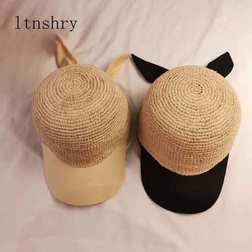 2019 New Women Baseball Caps Handmade Knitting Crochet Peaked Cap Female Equestrian Hat Summer Sun Hat Adjustable Breathable 1