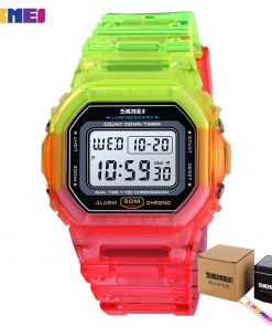 SKMEI Fashion Cool Girls Watches Electroplated Case Transparent Strap Lady Women Digital Wristwatch Shockproof reloj mujer 1622 17