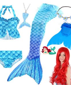Children Swimmable Mermaid Tail for Kids Swimming Swimsuit Bathing Suit Tail Mermaid Wig for Girls Costume Can Add Fin Monofin 16