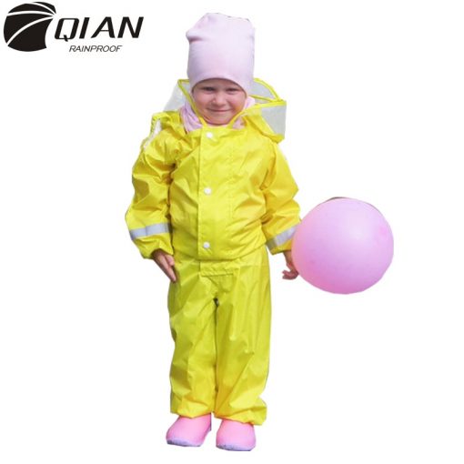 QIAN 2-9 Years Old Fashionable Waterproof Jumpsuit Raincoat Hooded Cartoon Kids One-Piece Rain Coat Tour Children Rain Gear Suit 3