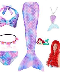 Children Swimmable Mermaid Tail for Kids Swimming Swimsuit Bathing Suit Tail Mermaid Wig for Girls Costume Can Add Fin Monofin 27