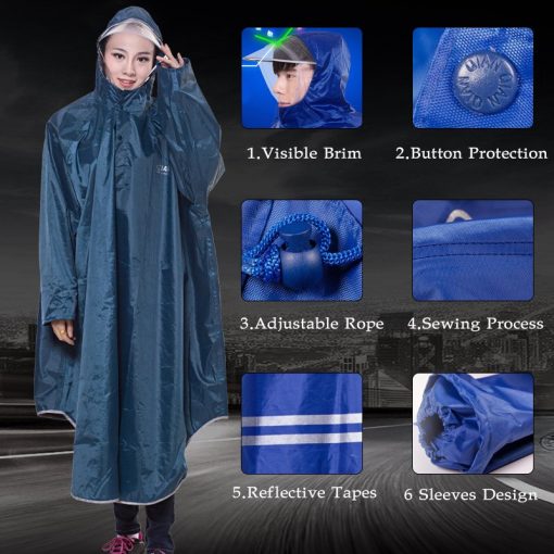 QIAN Men/Women Impermeable Raincoat Electromobile/Bicycle Sleeved Rain Poncho Thick Visable Transparent Hood Rain Gear Rain Coat 4
