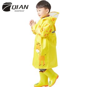 QIAN 3-10 Years Old Kids Raincoat Waterproof Boys Girls Hooded Rain Coat Cartoon Sleeves School Tour Colorful Rain Poncho Suit 1