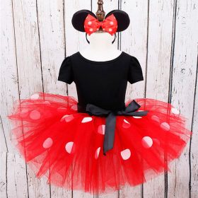 MUABABY Girl Mickey Minnie Dress UP Clothing Children Summer Princess Birthday Party Outfit with Headband Girl Bow Dots Dresses 2