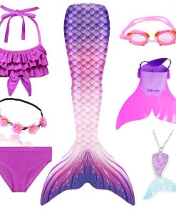 Kids Swimmable Mermaid Tail for Girls Swimming Bating Suit Mermaid Costume Swimsuit can add Monofin Fin Goggle with Garland 1