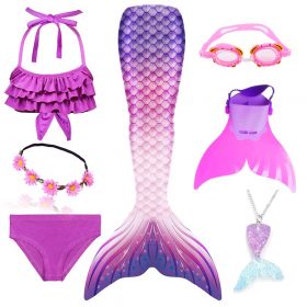 Kids Swimmable Mermaid Tail for Girls Swimming Bating Suit Mermaid Costume Swimsuit can add Monofin Fin Goggle with Garland 1